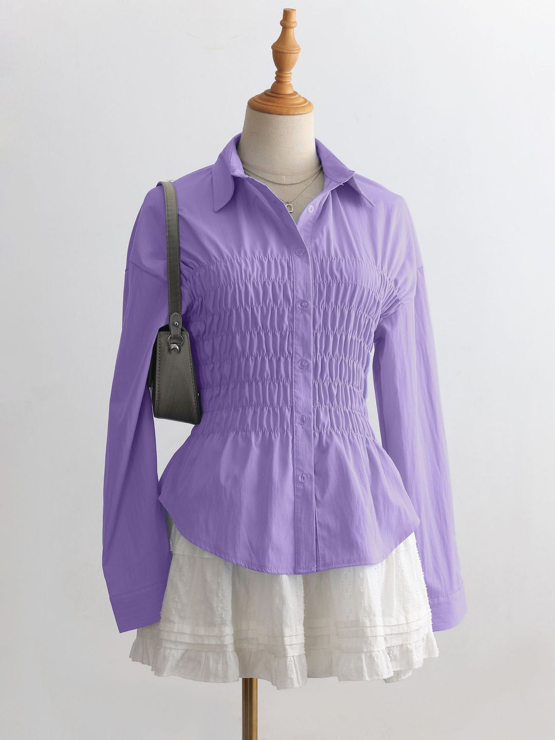 Damen nan taillierte Hemdbluse mit geraffter Brustpartie und Schößchen EB