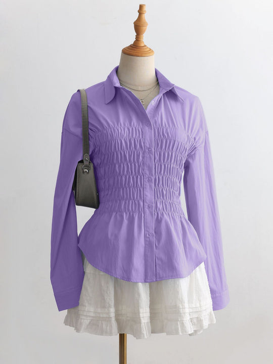 Damen nan taillierte Hemdbluse mit geraffter Brustpartie und Schößchen EB