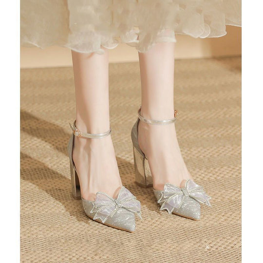 Damen elegante High Heels mit funkelndem Schleifendesign EB