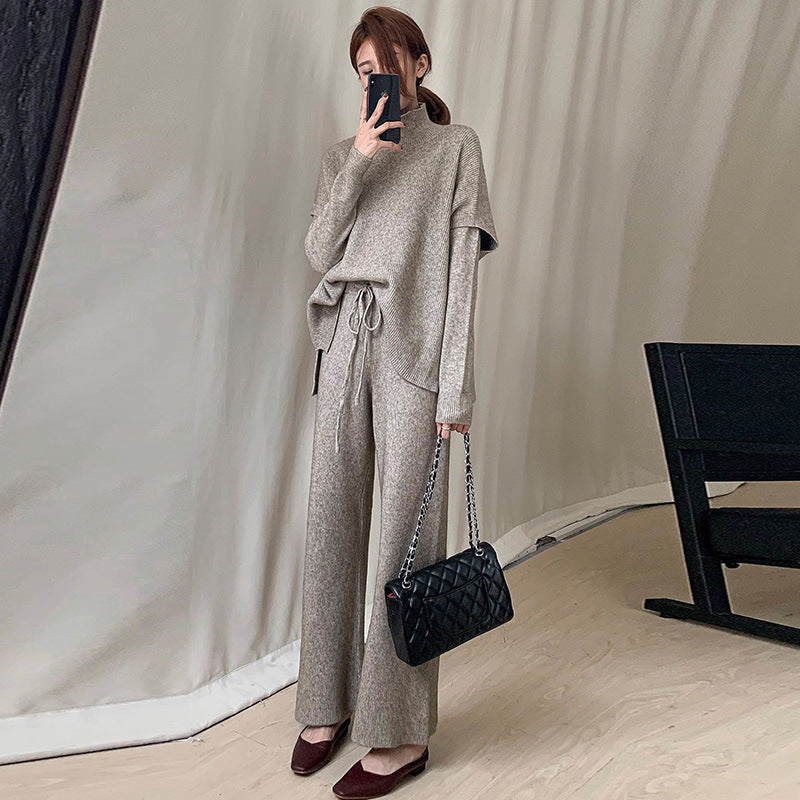 Damen Modischer Strickanzug mit oversized Pullover und weiten Hosen EB