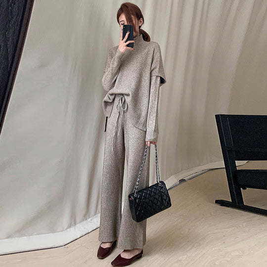 Damen Modischer Strickanzug mit oversized Pullover und weiten Hosen EB