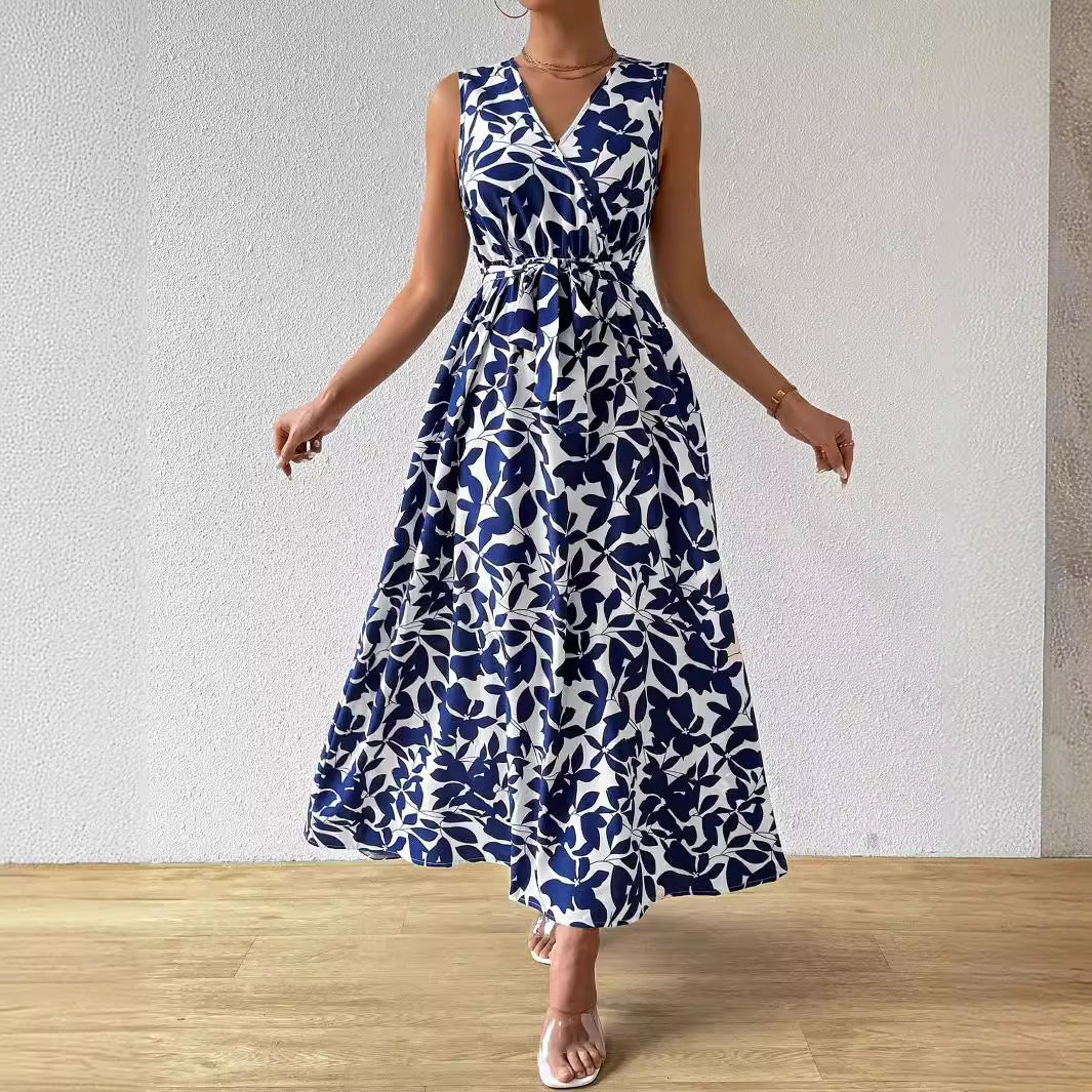 Damen nan Wickel-Maxikleid mit V-Ausschnitt und gebundenem Taillengürtel EB