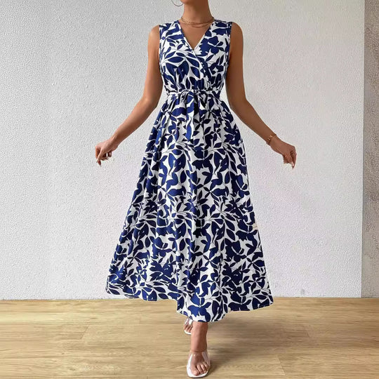 Damen nan Wickel-Maxikleid mit V-Ausschnitt und gebundenem Taillengürtel EB