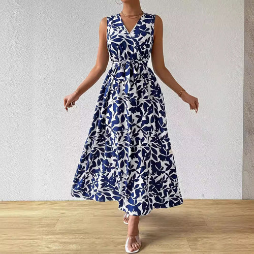 Damen nan Wickel-Maxikleid mit V-Ausschnitt und gebundenem Taillengürtel EB