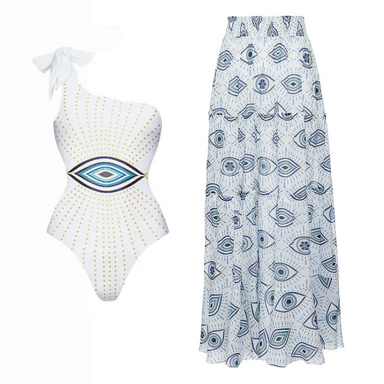Damen Strandmode-Set mit verspieltem Rüschenshirt und hochtailliertem Höschen EB