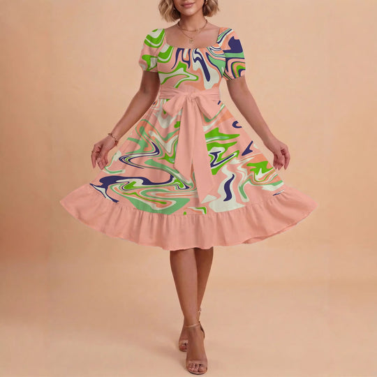 Damen Midikleid mit verspieltem Druck und tailliertem Schnitt EB
