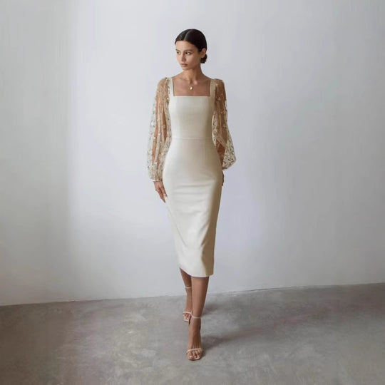 Damen Kleid mit romantischen transparenten Puffärmeln EB