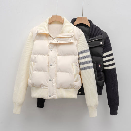 Damen modische Steppjacke mit Strickärmel und hohem Kragen EB