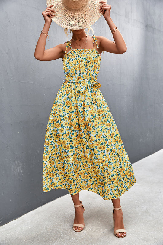 Damen Midikleid mit zartem Floral-Print und Rüschendetails EB