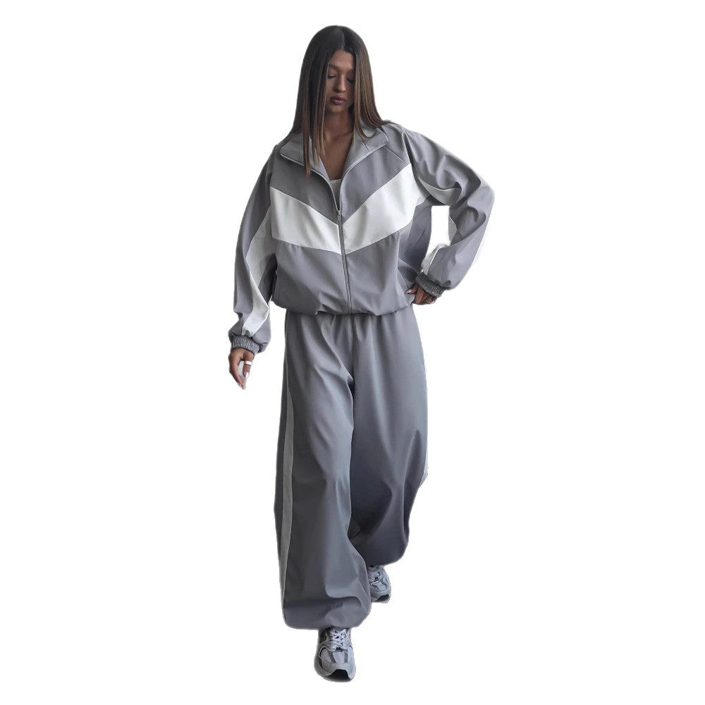 Damen nan sportives Trainingsanzug-Set mit Windbreaker-Jacke und weitem Hosenbein EB