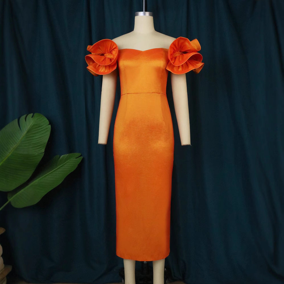 Damen Figurnahes Spitzenkleid mit voluminösen Rüschensäumen EB