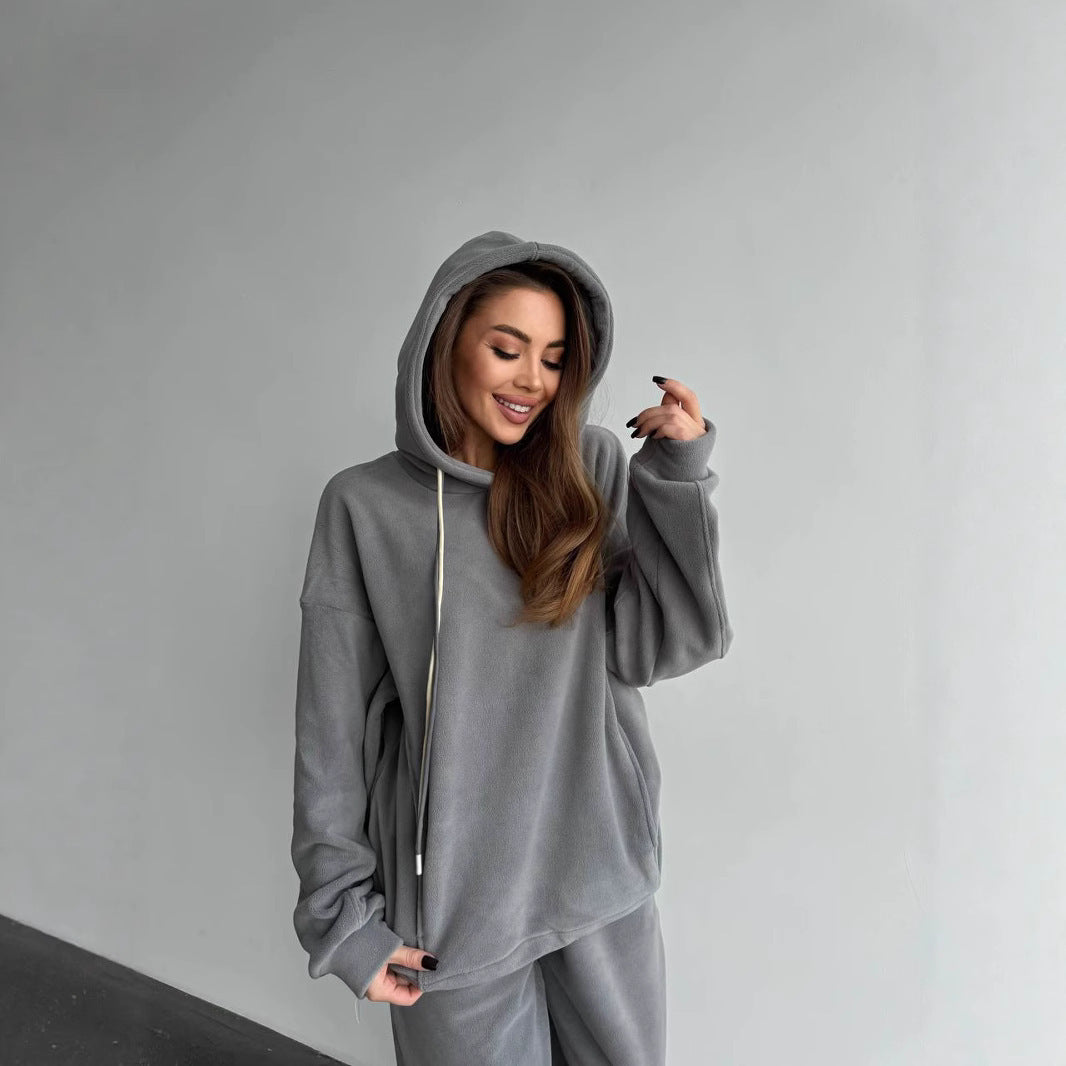Damen Oversize-Fleece-Hoodie mit Kapuze und taillierter Tapered-Jogginghose EB
