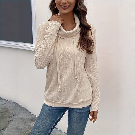 Damen Cowl-Neck Pullover mit strukturiertem Musterdetail und langem Arm EB