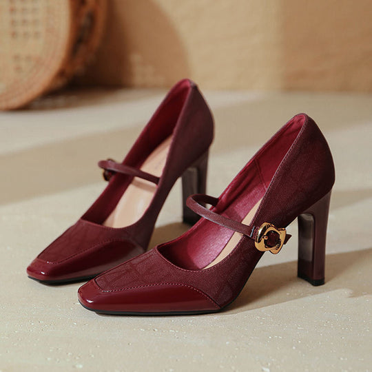 Damen elegante Mary Jane Pumps mit robustem Blockabsatz EB