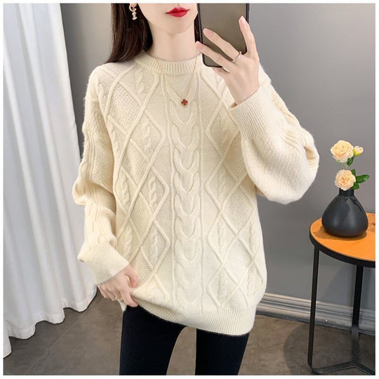 Damen Oversized Strickpullover mit Zopfmuster EB