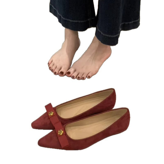 Damen stilvolle Ballerinas mit einzigartigem Schleifenakzent und hochwertiger Wildlederoberfläche EB