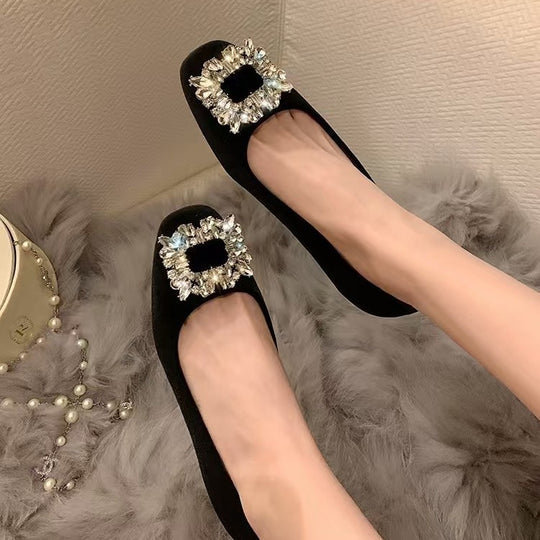 Damen Ballerina-Schuhe mit luxuriösem Strassbesatz und samtigem Obermaterial EB