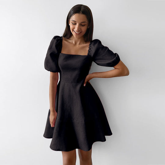 Damen Sommerkleid mit eleganten Puffärmeln und A-Linien-Silhouette EB