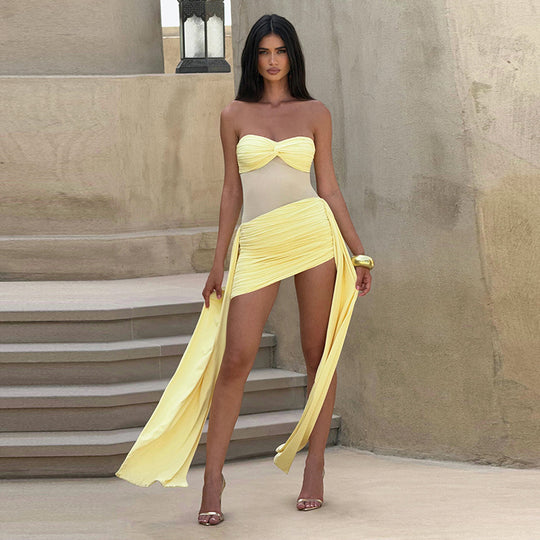 Damen Bandeau Badeanzug mit lässigem Überrock EB