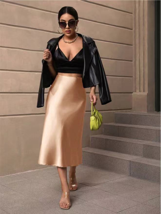 Damen Satin Rock mit schwingendem Saum und elegantem Schnitt EB