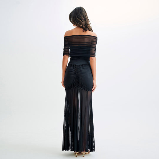 Damen Maxi-Rockkleid mit verführerischem Überwurf und elegantem Rüschendesign EB
