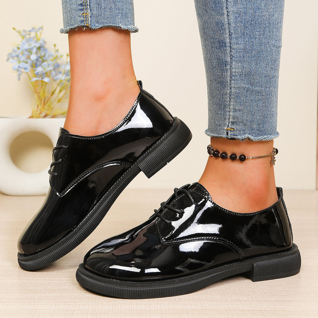 Damen glänzende Schnürschuhe mit modischem Design und robuster Sohle EB