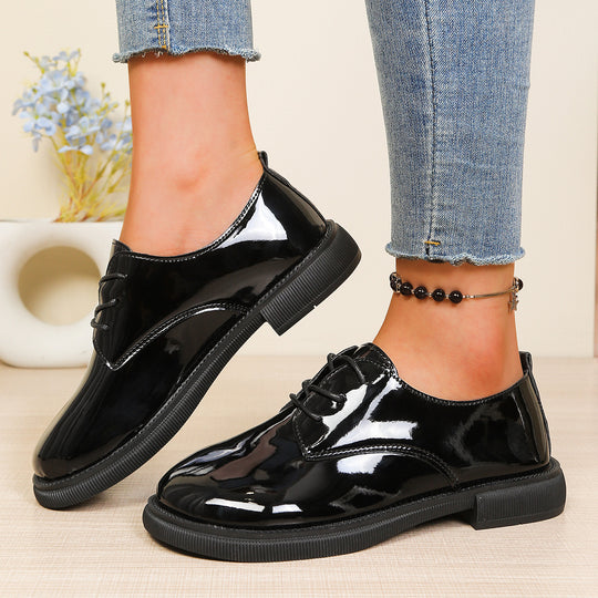 Damen glänzende Schnürschuhe mit modischem Design und robuster Sohle EB