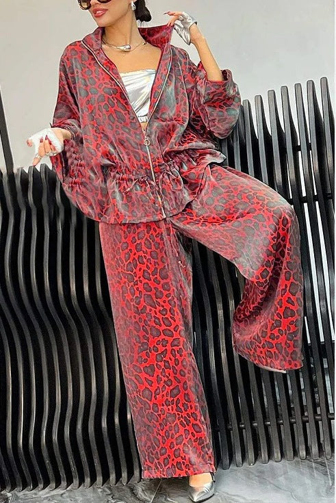 Damen lässiger Jumpsuit mit modischem Leopardenmuster und weitem Schnitt EB