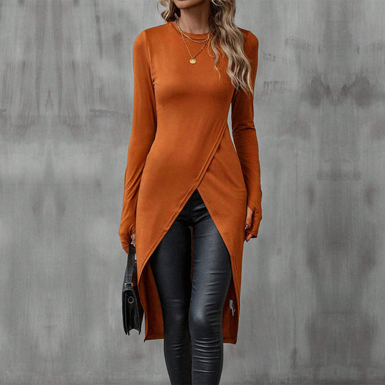Damen asymmetrisches Longshirt mit überlappendem Frontschlitz und taillierter Silhouette Eichborn Berlin