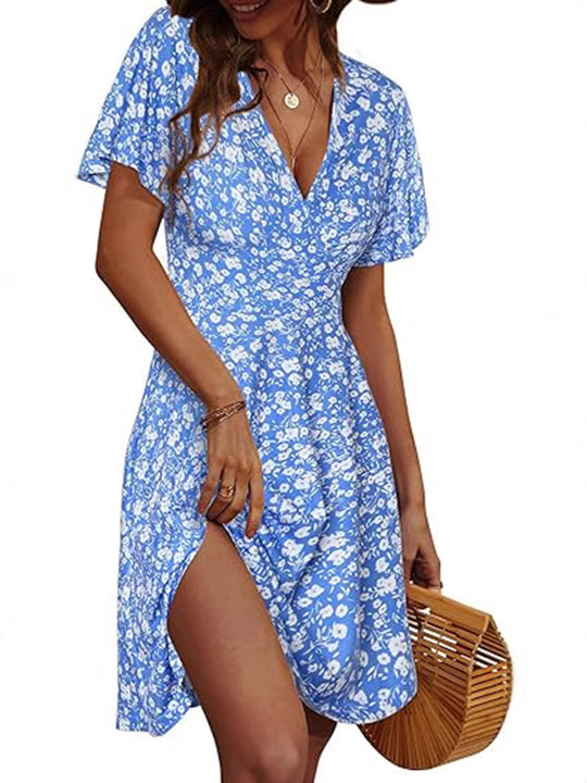 Damen Kurzarm Sommerkleid mit floralem Muster EB