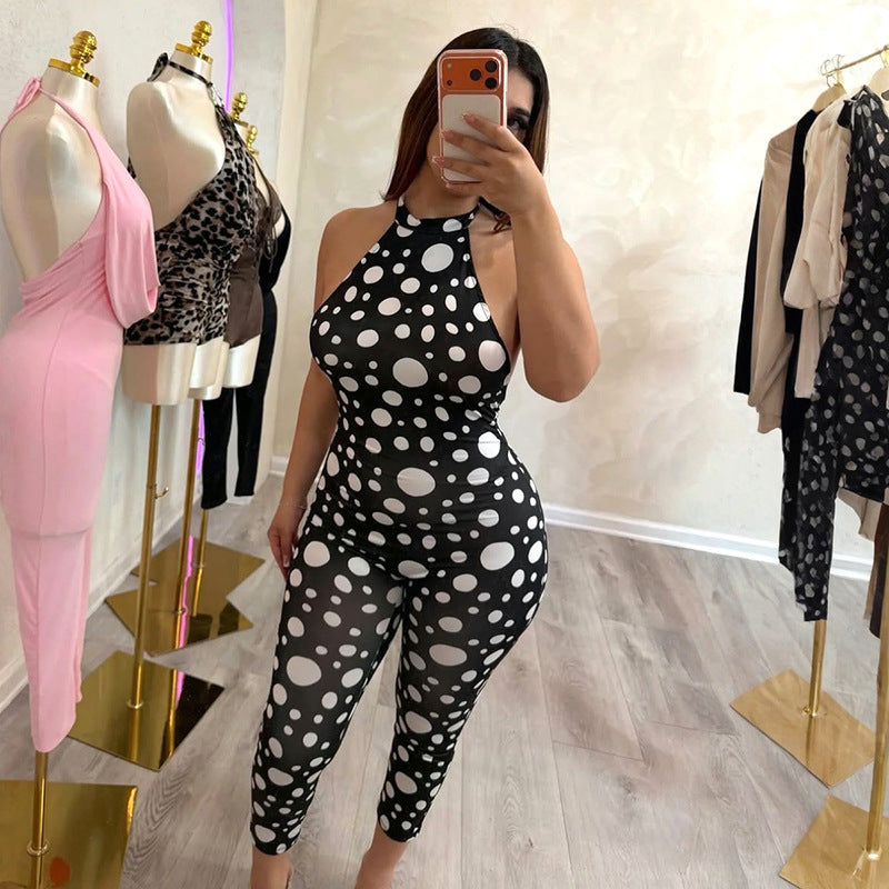 Damen Elegantes Bodysuit mit Punkten und tiefer Rückenpartie EB