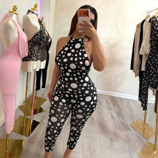 Damen Elegantes Bodysuit mit Punkten und tiefer Rückenpartie EB