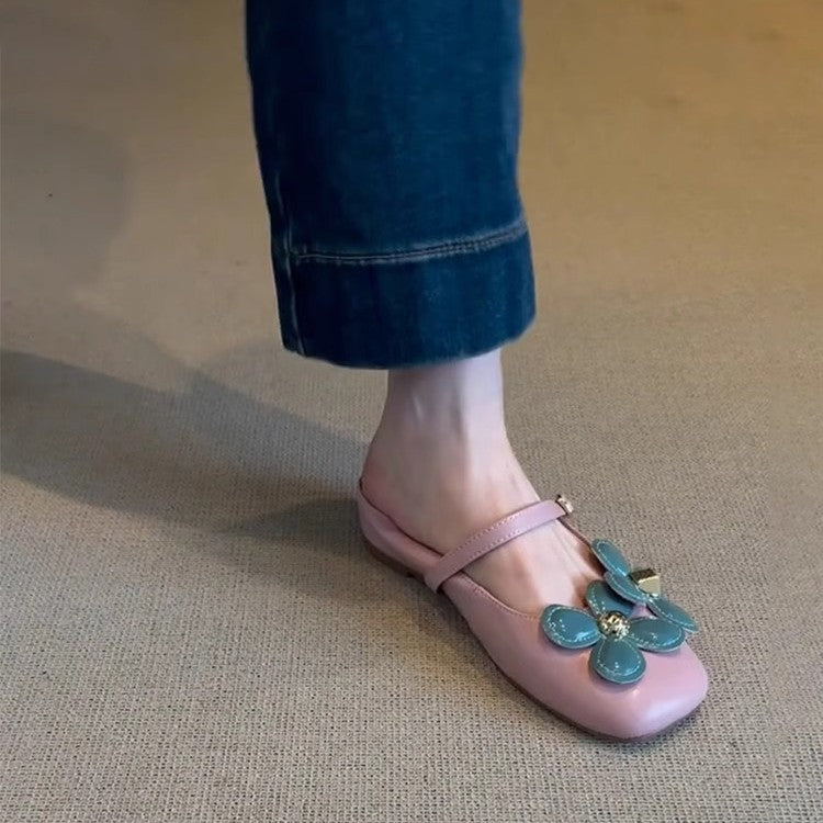 Damen edle Ballerina-Schuhe mit dekorativem Blumen-Design und komfortablem Riemchen EB