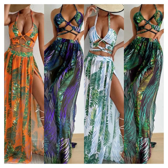 Damen Zweiteiliges Strandoutfit mit floralem Design und raffinierten Cut-Outs EB
