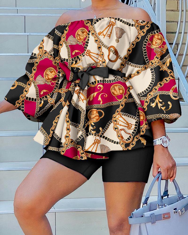 Damen Kaftan mit Gürtel und chicem Motiv EB
