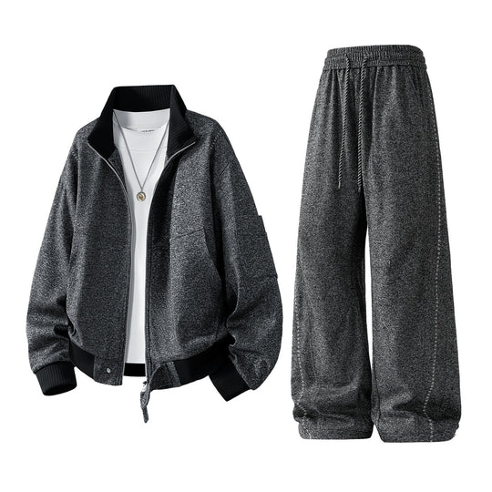 Herren komfortabler oversized Freizeit-Trainingsanzug mit Reißverschlussjacke und weiten Jogginghosen EB