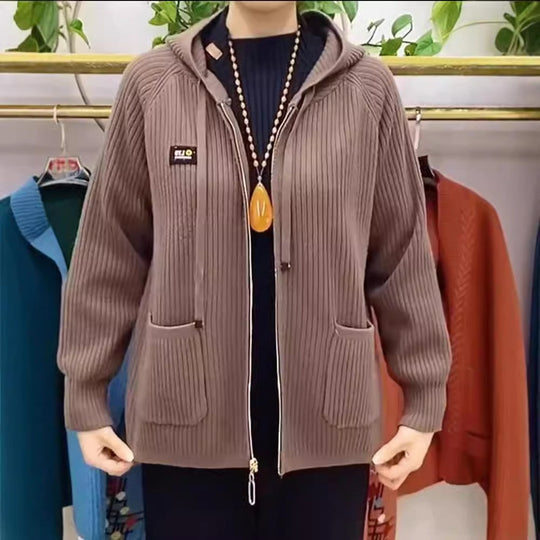 Damen Kapuzenjacke mit strukturiertem Strickdesign und praktischen Taschen EB