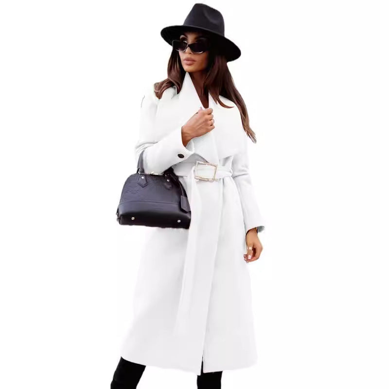 Damen Eleganter Trenchcoat mit Gürtel und strukturiertem Stoff EB