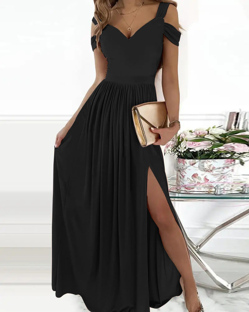 Damen Maxikleid mit schulterfreiem Design und raffiniertem Schlitz EB