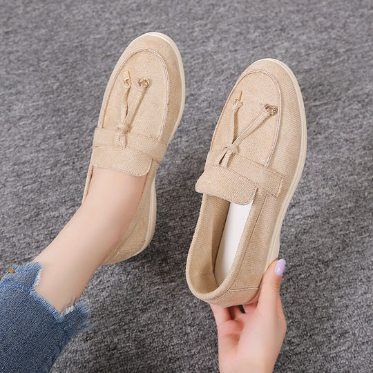 Damen lässige Veloursleder-Optik Slipper mit dekorativer Zierkordel, weichem Komfortfußbett und flexibler Leichtsohle EB