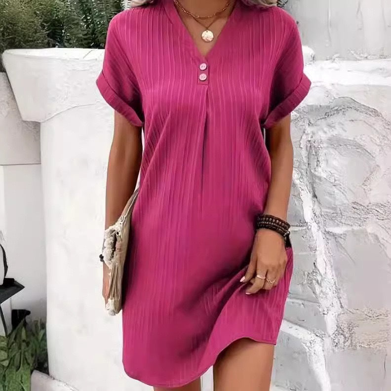 Damen V-Ausschnitt Strandkleid mit feiner Rippstruktur EB