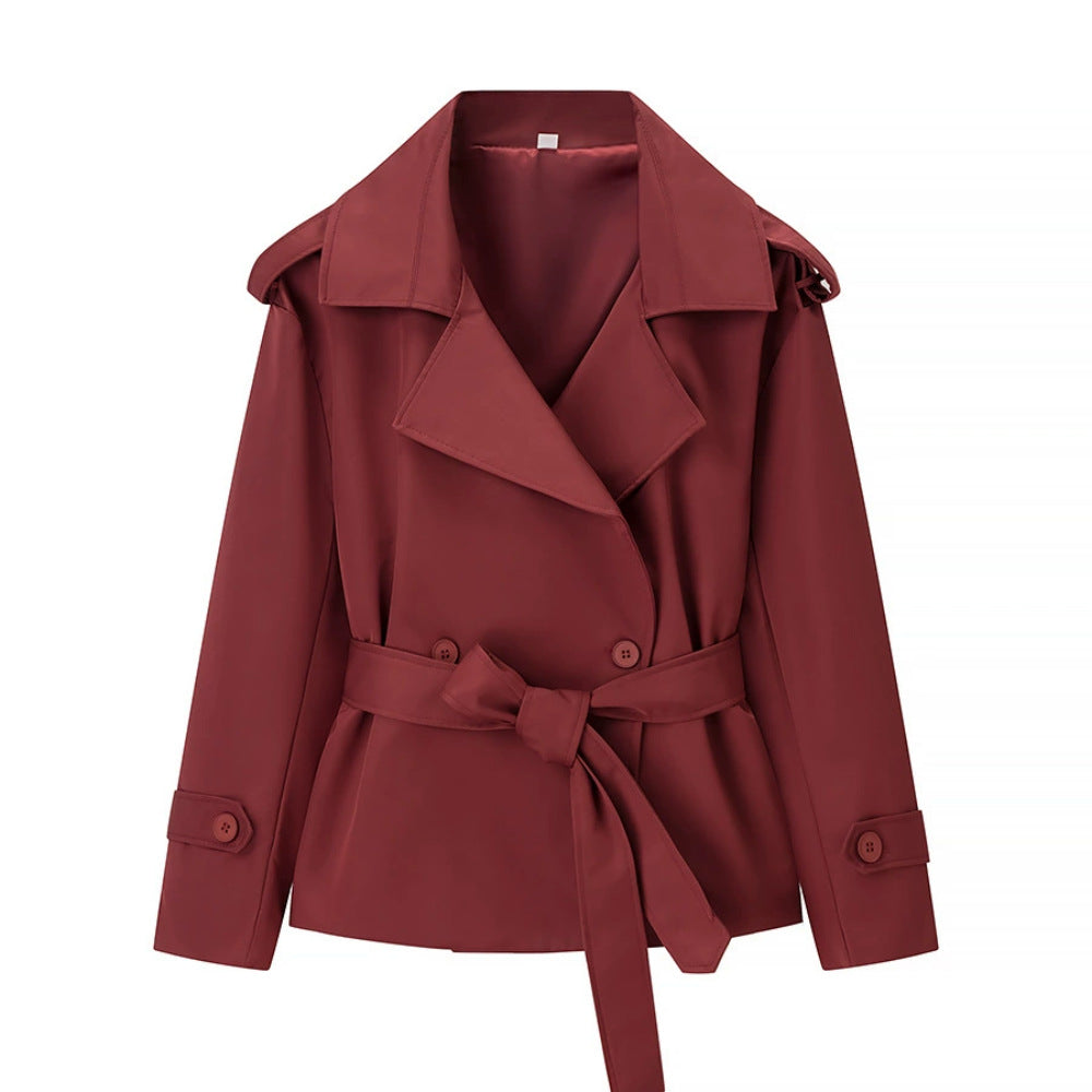 Damen nan Kurz-Trenchcoat mit Taillengürtel, doppelreihiger Knopfleiste und Schulterpatten EB