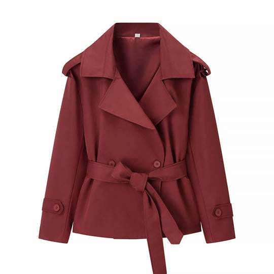 Damen nan Kurz-Trenchcoat mit Taillengürtel, doppelreihiger Knopfleiste und Schulterpatten EB