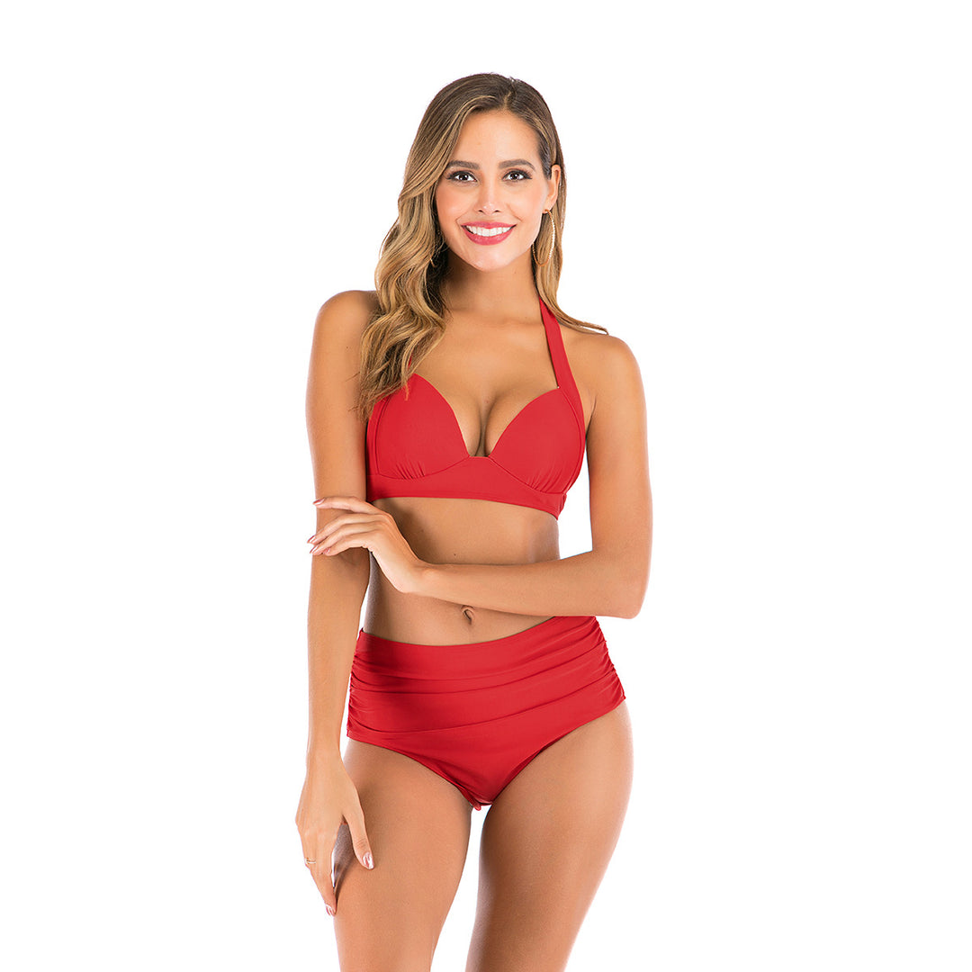 Damen Hochtaillierter Bikini mit tiefem Ausschnitt und trendigem Tiermuster EB