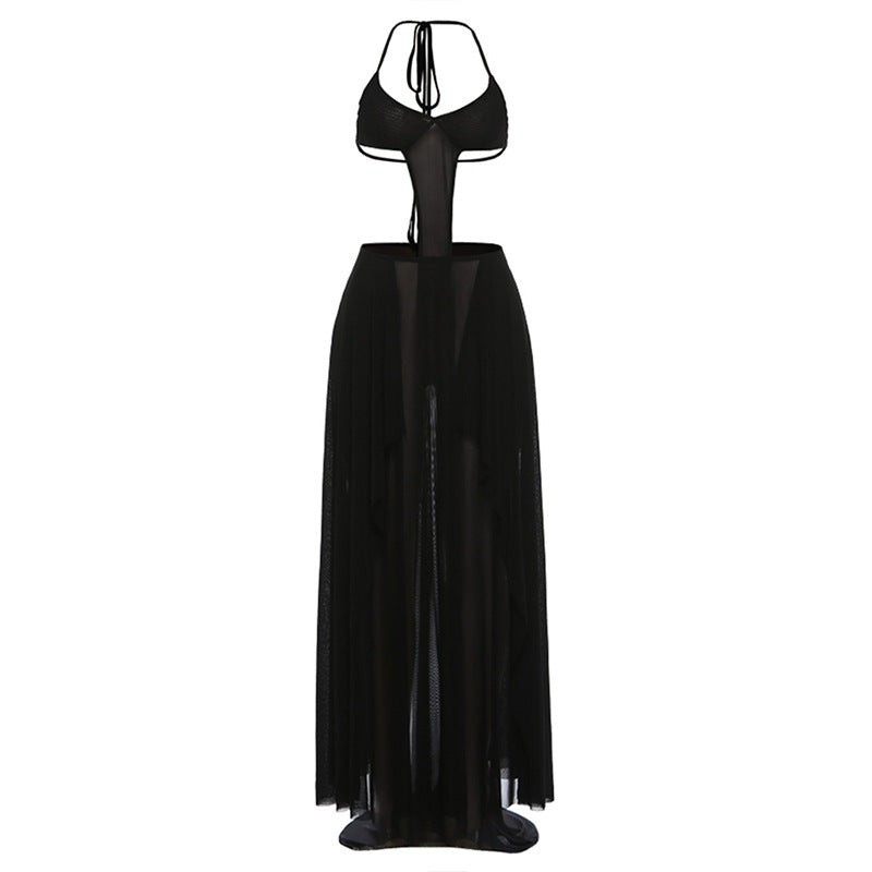 Damen Bikinikleid mit transparentem Rock und stilvollen Cut-Outs EB