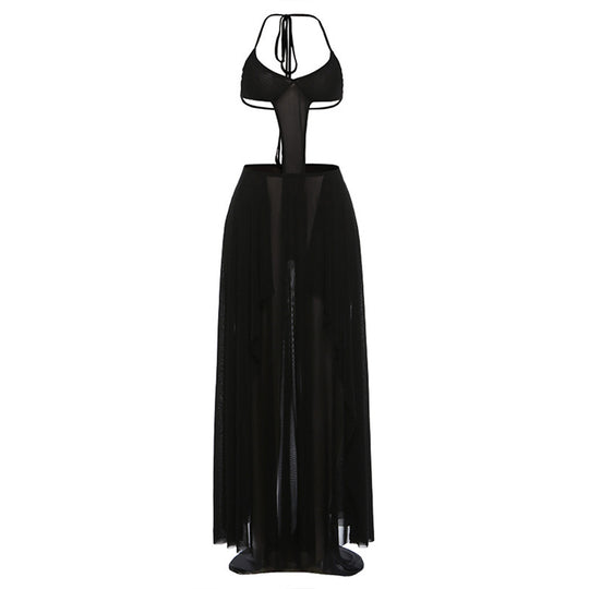 Damen Bikinikleid mit transparentem Rock und stilvollen Cut-Outs EB