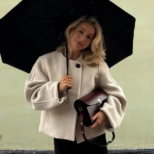 Damen Wickeljacke mit weiten Ärmeln und dekorativem Knopf EB