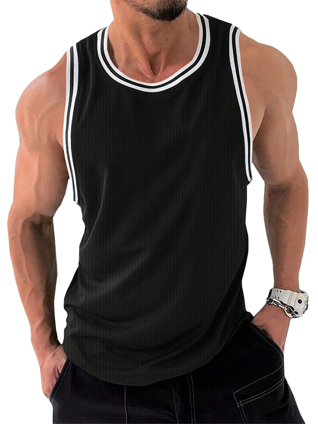 Herren Sportliches ärmelloses Tanktop mit atmungsaktivem Material und modernem Rippendesign EB
