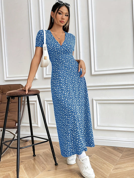 Damen Maxikleid mit elegantem Wickelausschnitt und floralem Muster EB