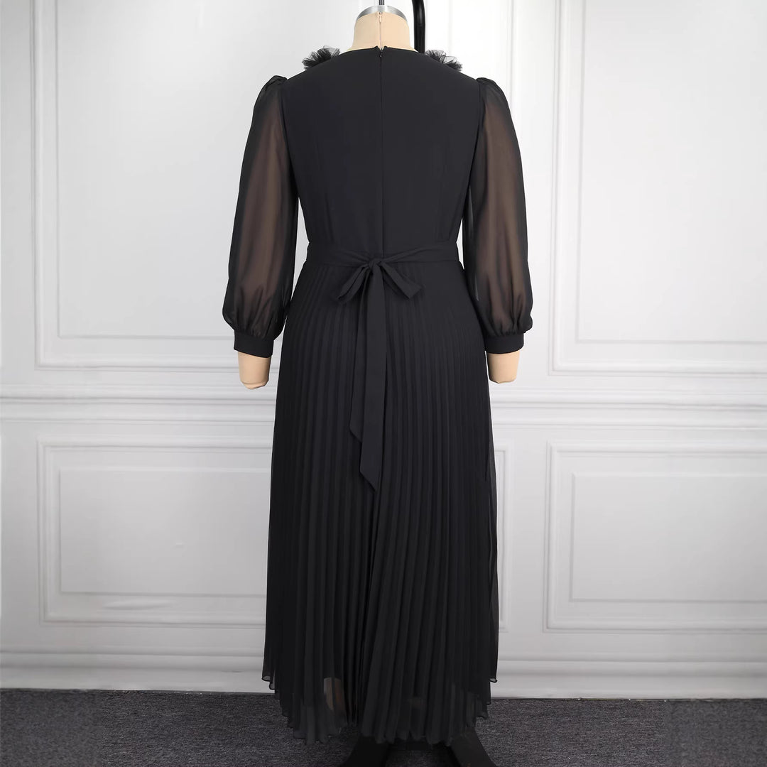 Damen Elegantes plissiertes Midi-Kleid mit Rüschendetails EB